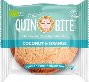 Organic Gluten-free Vegan Cookie QUIN BITE Coconut and Orange